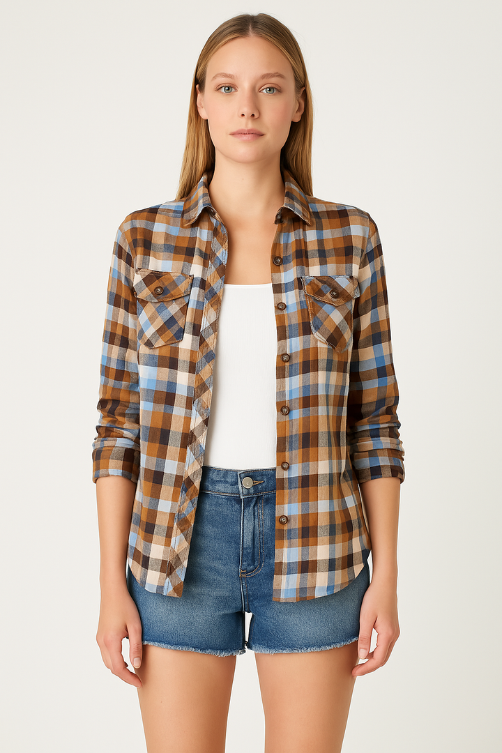 Evi Casual damesblouse met geruit dessin