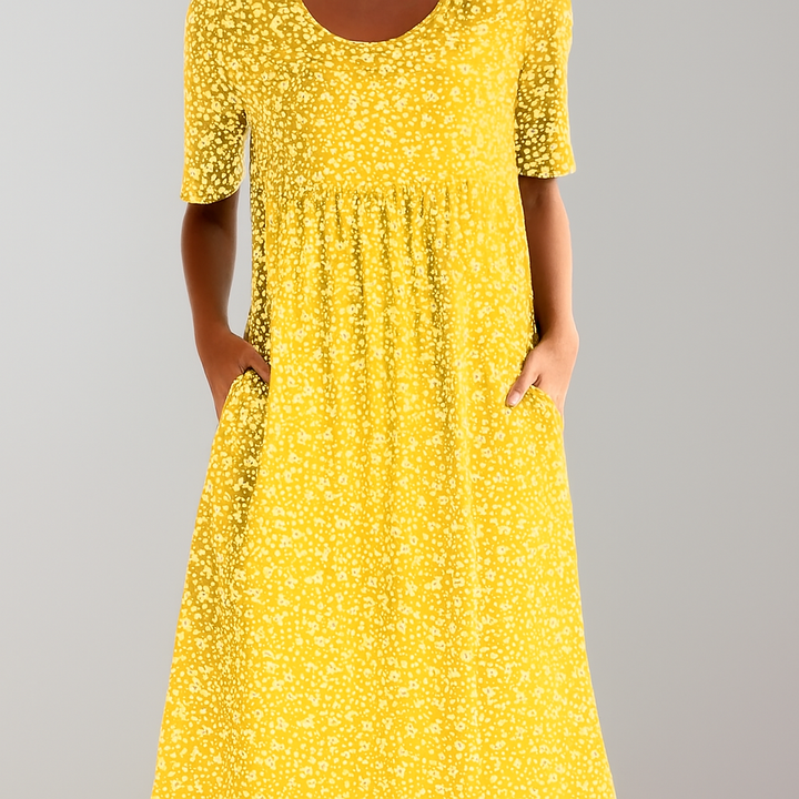 Florale hoge taille midi-jurk met zakken