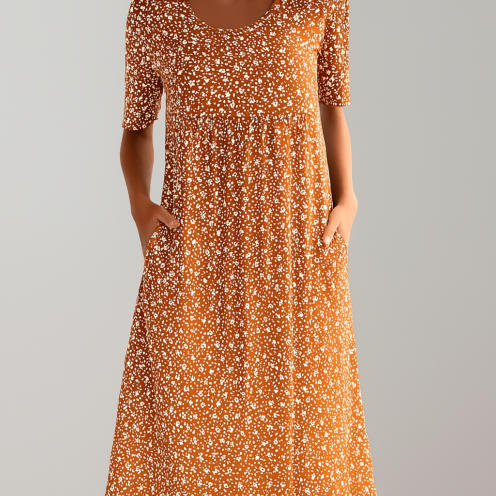 Florale hoge taille midi-jurk met zakken