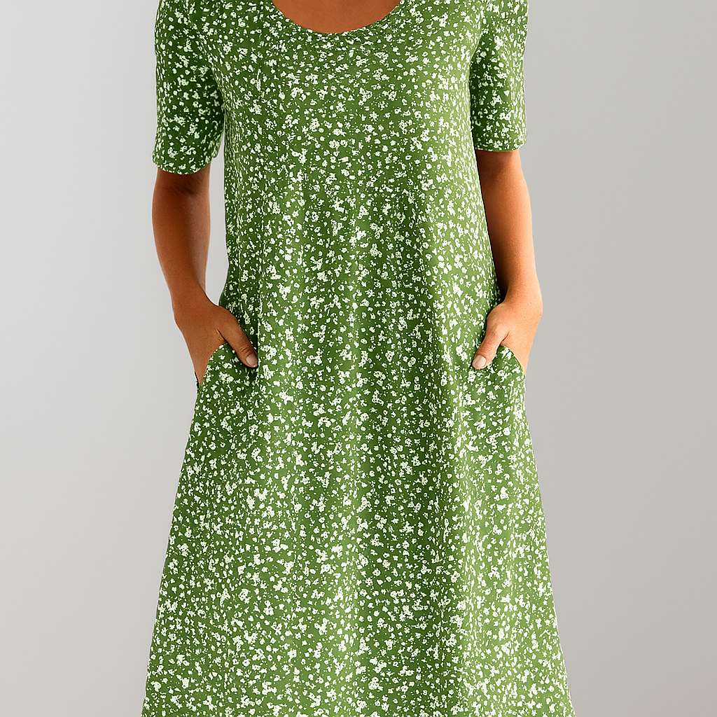 Florale hoge taille midi-jurk met zakken