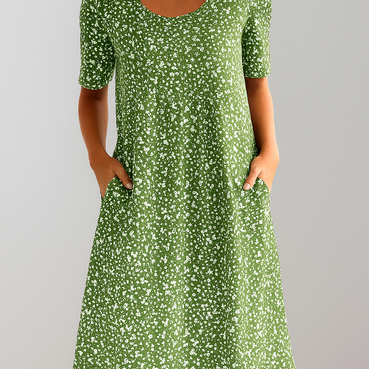 Florale hoge taille midi-jurk met zakken