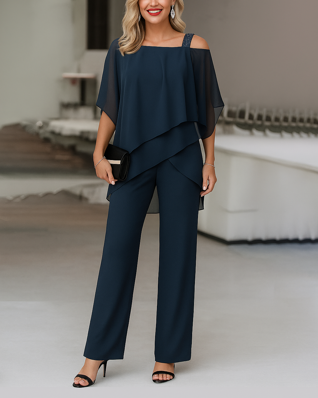 Elegante damesset met koude schouders 2-delig