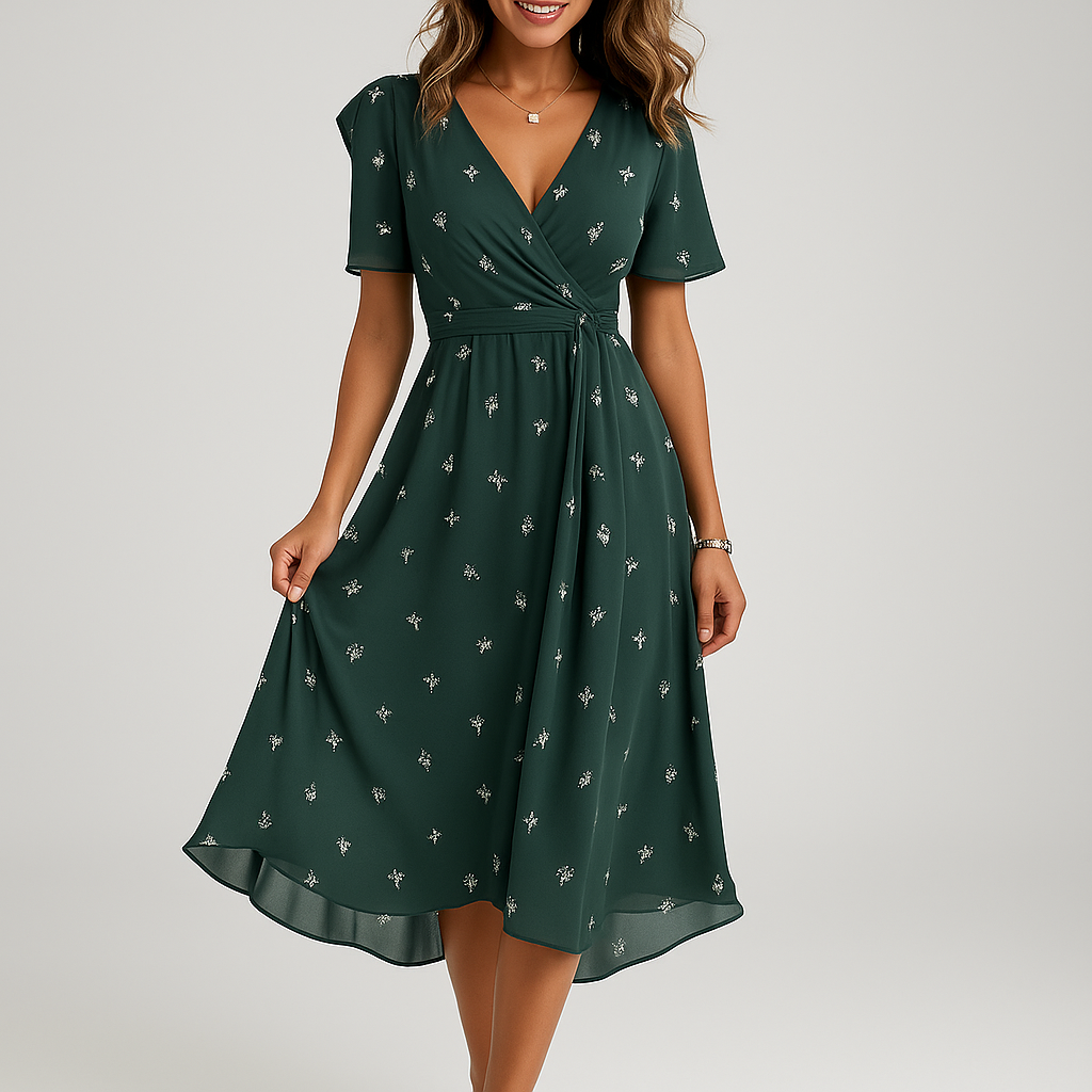 Elegante jurk met diepe V-hals en print