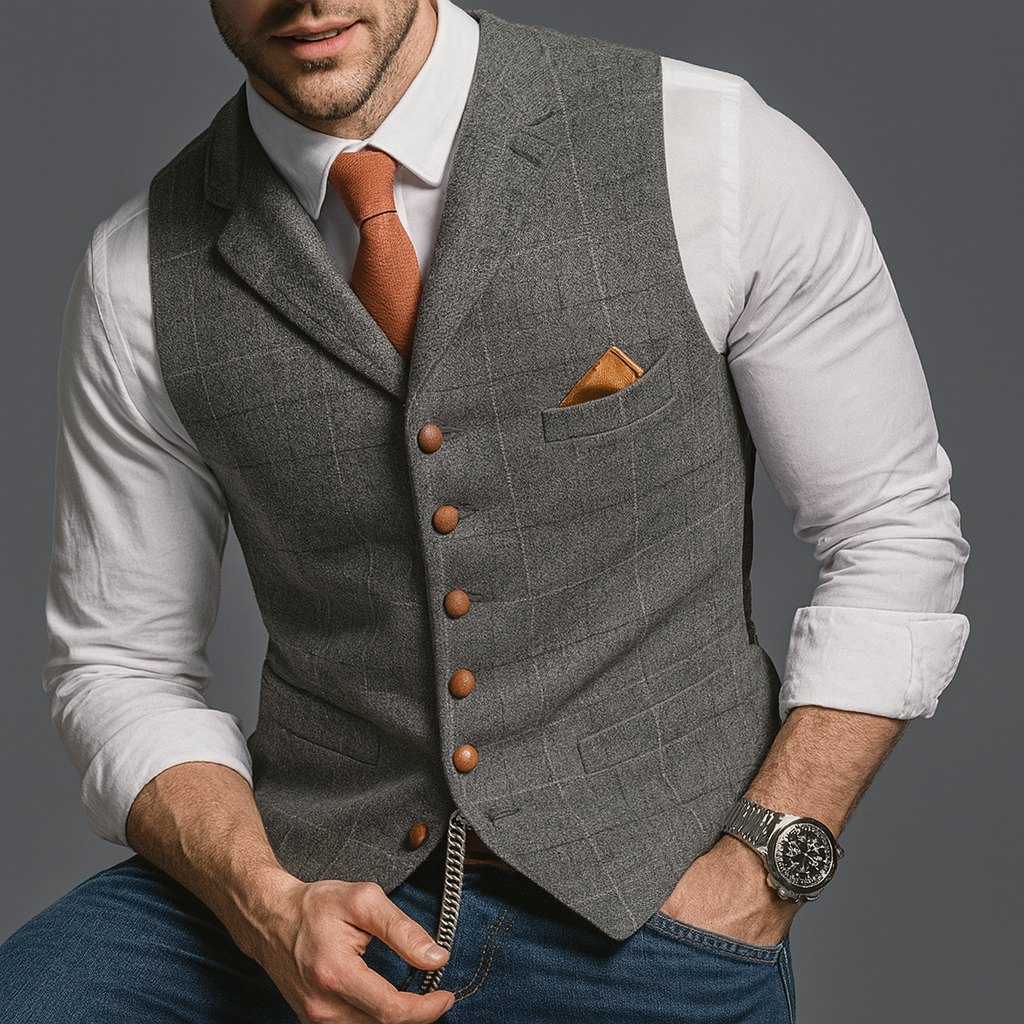 Klassiek formeel vest met gekartelde revers en knoopsluiting