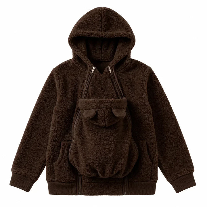 Gezellige sherpa-fleecehoodie met afneembaar ritsinzetstuk als babydrager