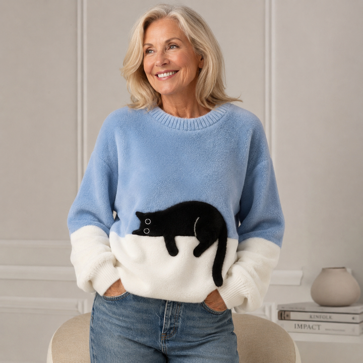Oversized trui met kattenprint