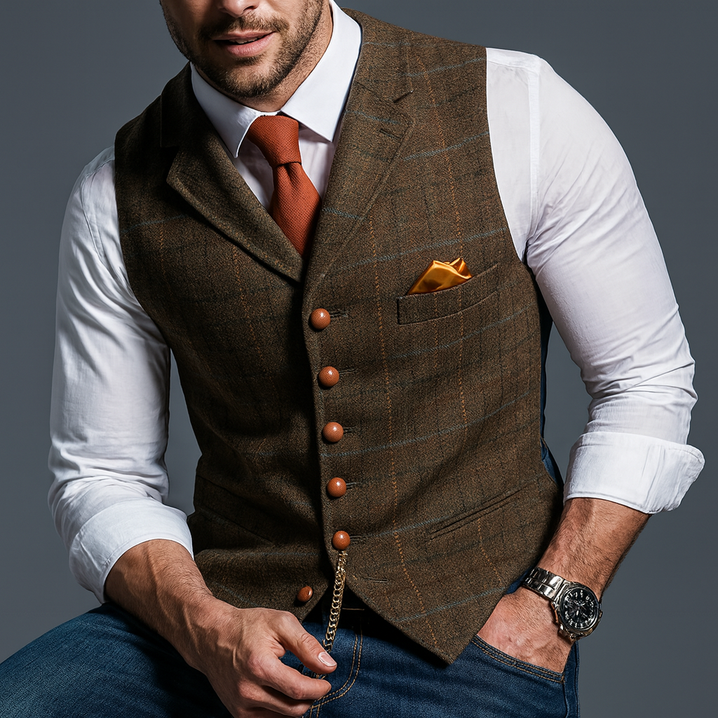 Klassiek formeel vest met gekartelde revers en knoopsluiting