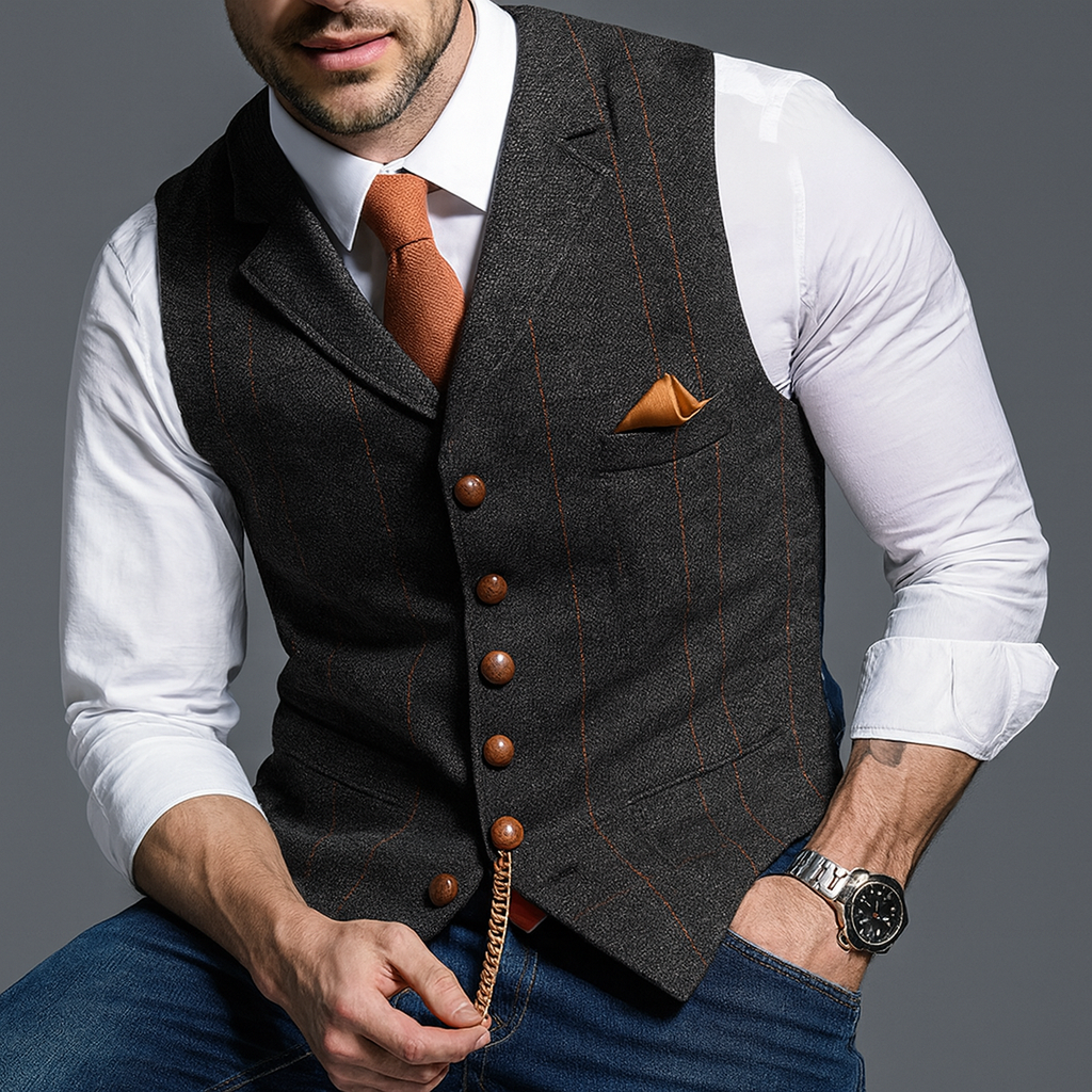 Klassiek formeel vest met gekartelde revers en knoopsluiting