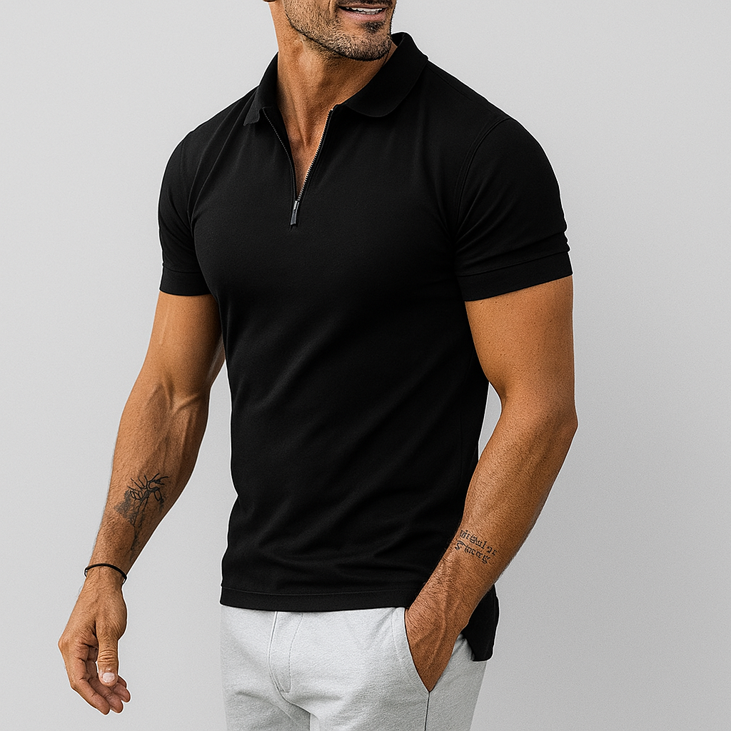 Heren slim fit poloshirt met halve rits