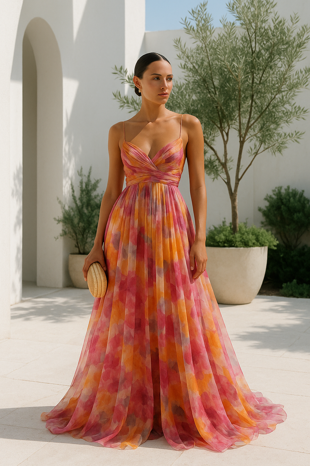 Dames Maxi Jurk Multicolor met V-Hals