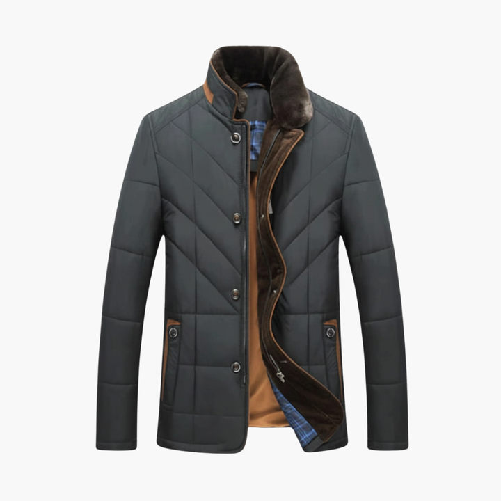 Heren Gequilt Jacket met Knopsluiting – Staande Kraag Bovenlaag