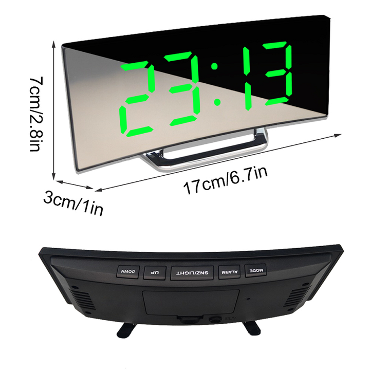 Digitale wekker | Gebogen LED-spiegeldisplay | Automatische dimfunctie