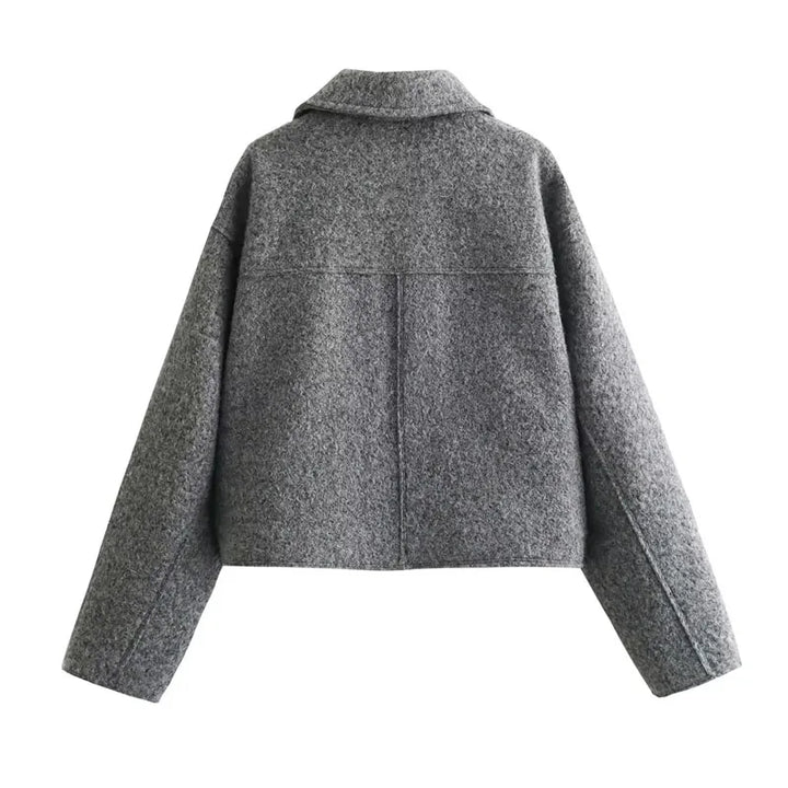 Grijze Wollen Cropped Tweed Jasje Voor Dames Voor De Winter - Linda