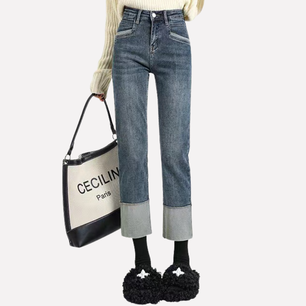 Vrouwen Hoog-gewijde Brede Pijp Jeans