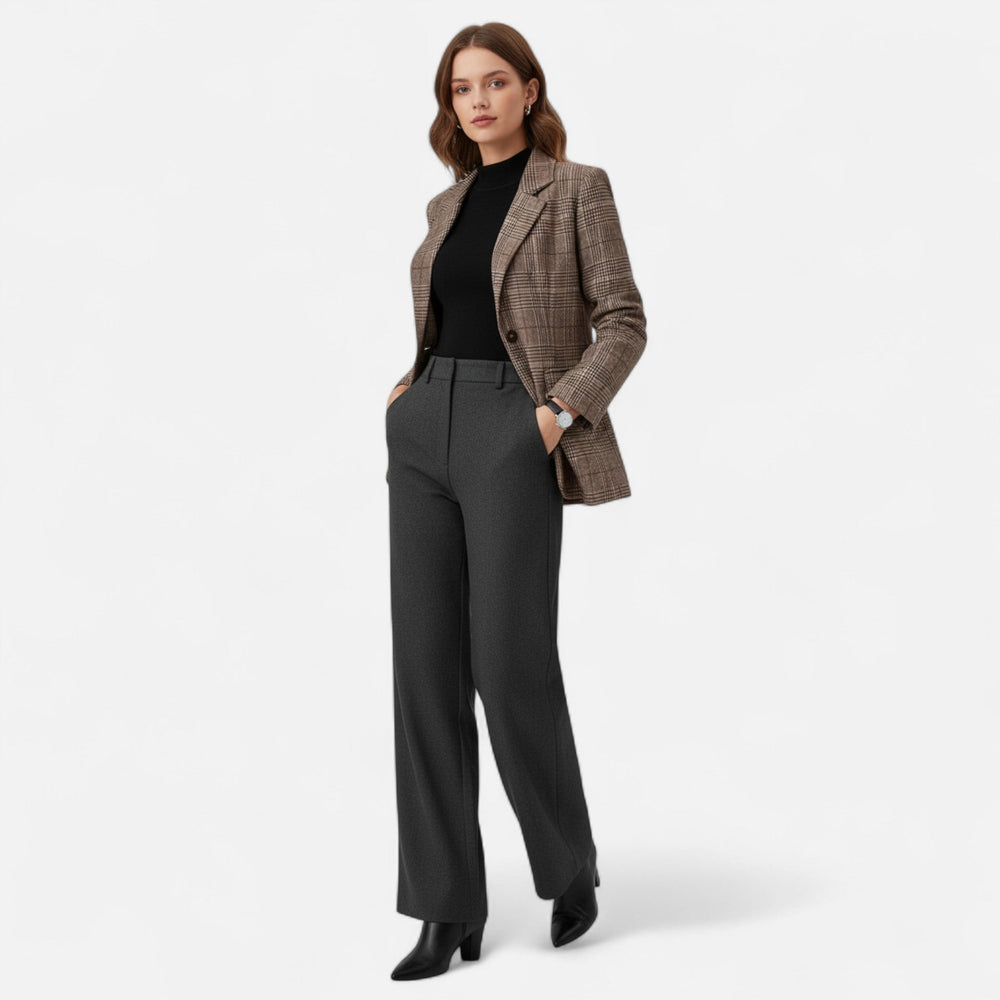 Dames geruite blazer met enkele knoopsluiting, getailleerde pasvorm, bruin