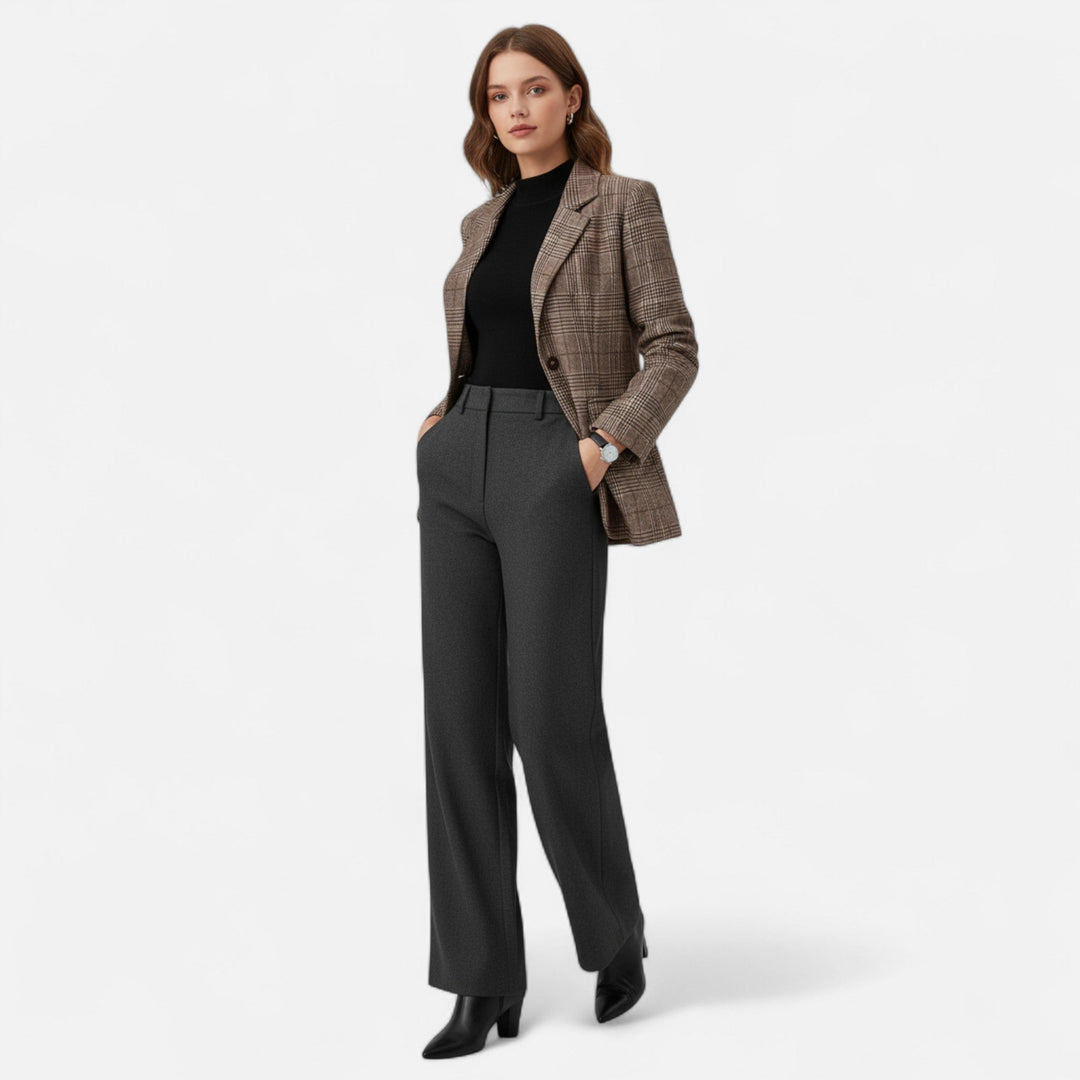 Dames geruite blazer met enkele knoopsluiting, getailleerde pasvorm, bruin