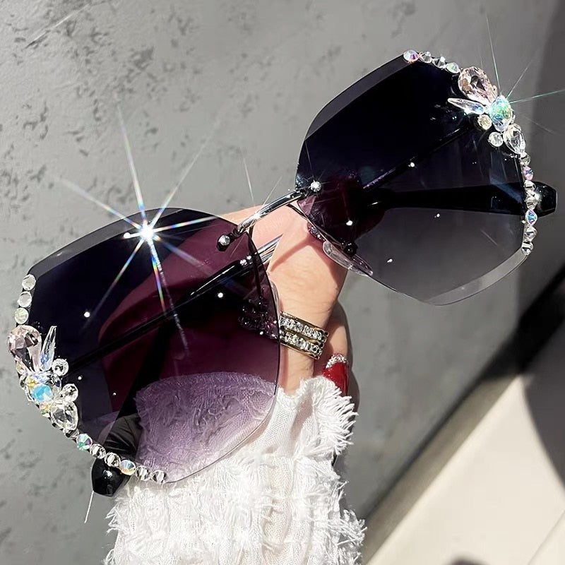 Randloze Zonnebril met Strass