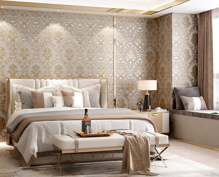 Gouden Textuur Luxe Klassieke 3D Damast Behangdecoratie