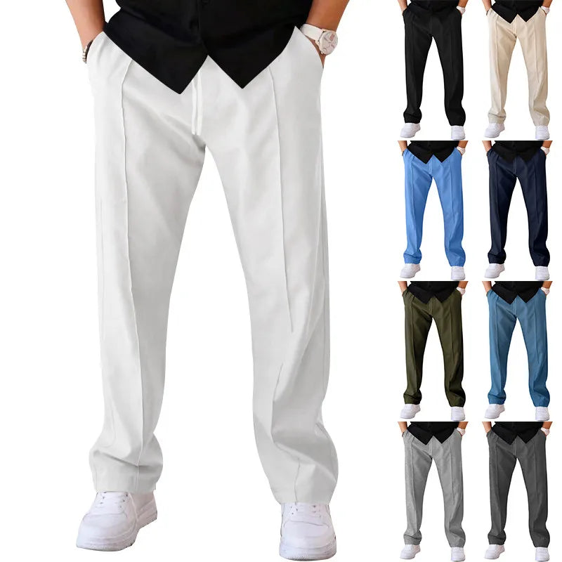 Herenbroek met slanke pasvorm en elastische taille met trekkoord