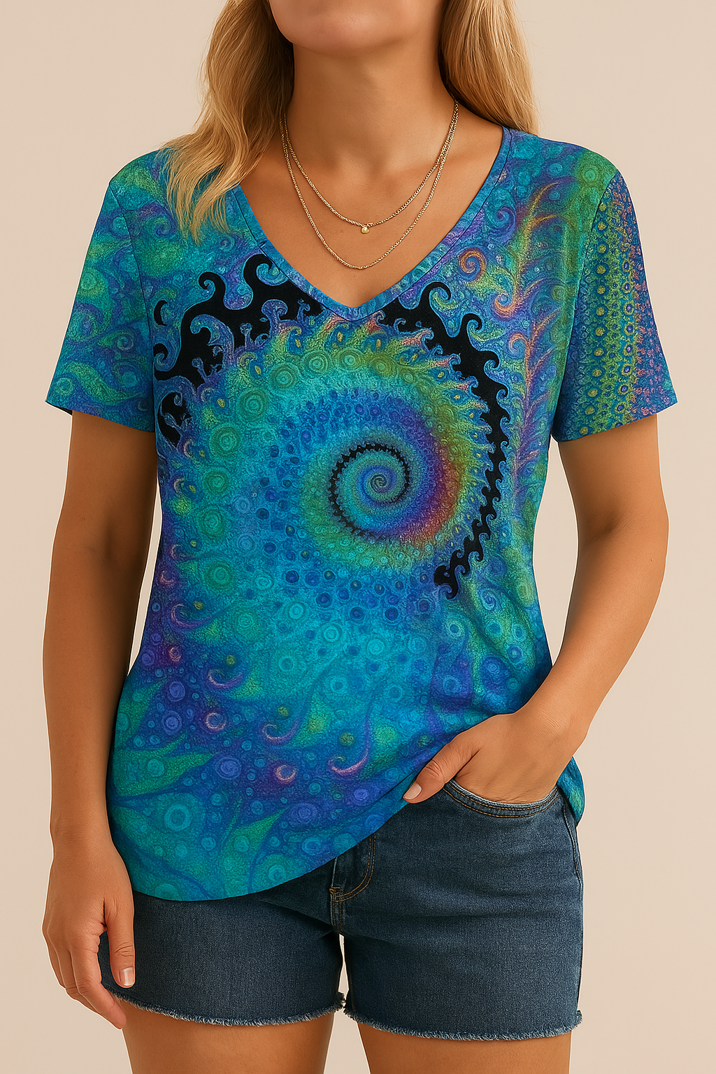 Retro V-hals T-shirt voor Dames