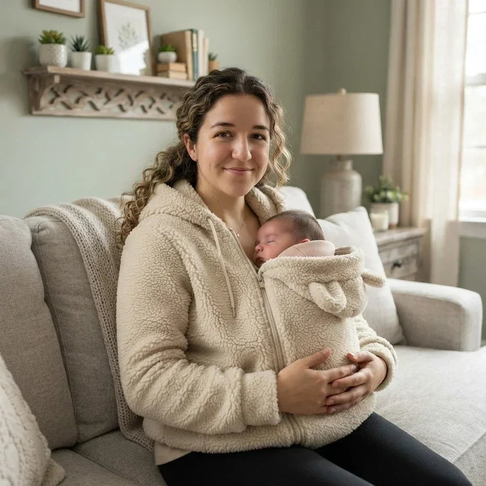 Zachte fleece-hoodie voor babydragen met voorzak