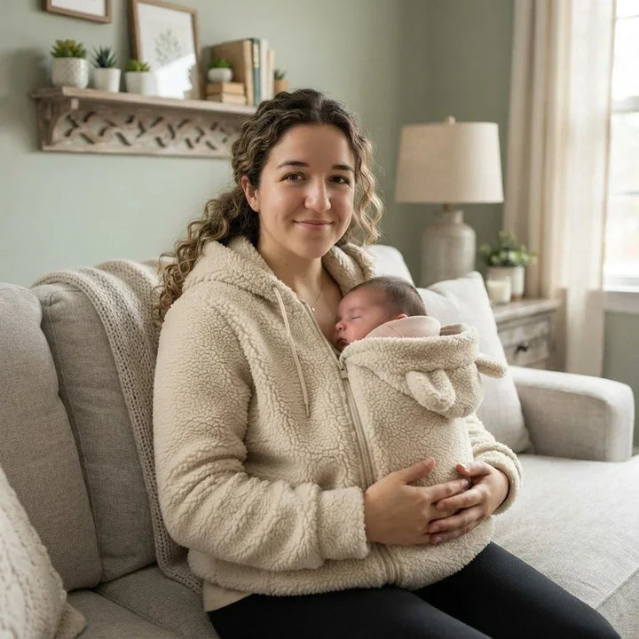 Zachte fleece-hoodie voor babydragen met voorzak