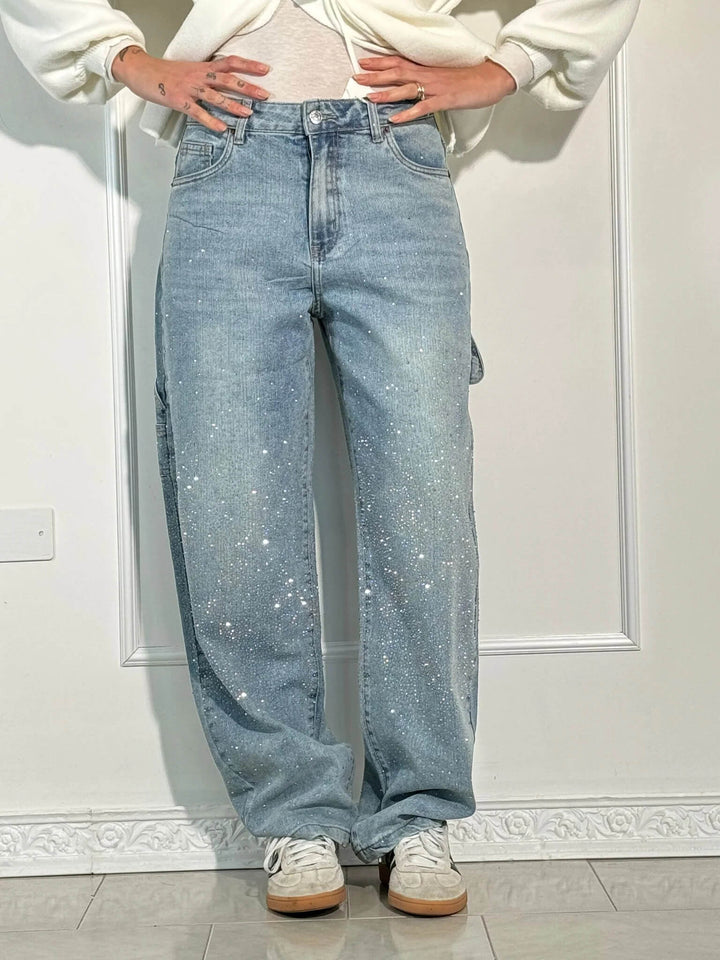 Rhinestone Wide Leg Jeans voor Dames