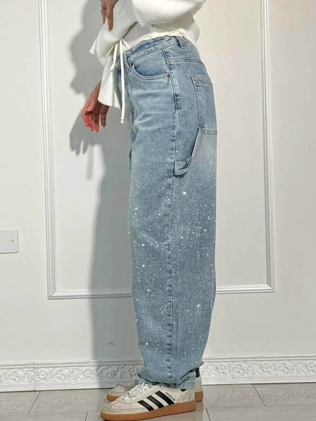 Rhinestone Wide Leg Jeans voor Dames