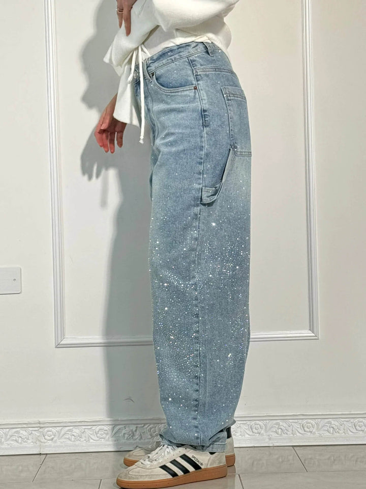 Rhinestone Wide Leg Jeans voor Dames