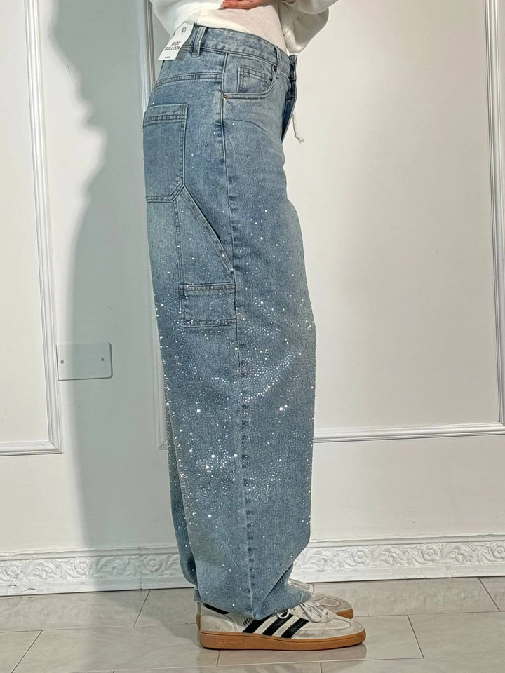 Rhinestone Wide Leg Jeans voor Dames