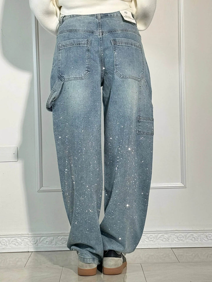 Rhinestone Wide Leg Jeans voor Dames