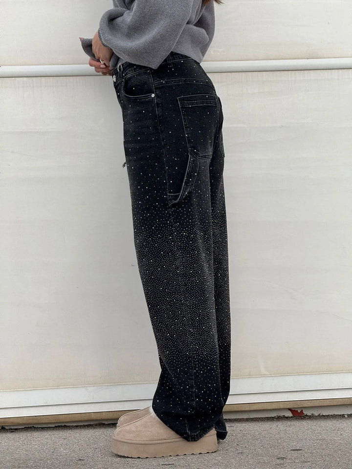 Rhinestone Wide Leg Jeans voor Dames