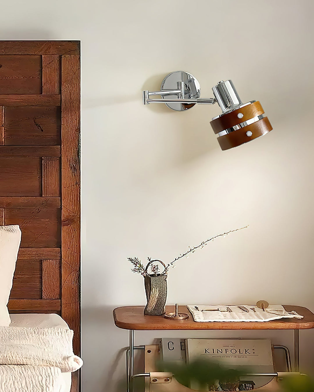 Flare Wandlamp Chroom Hout Mid-Century