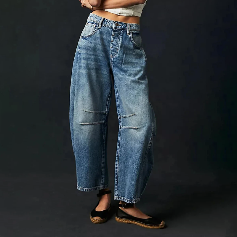 Dames casual wijde jeans – comfortabele stretchdenim, casual broek voor dagelijks gebruik
