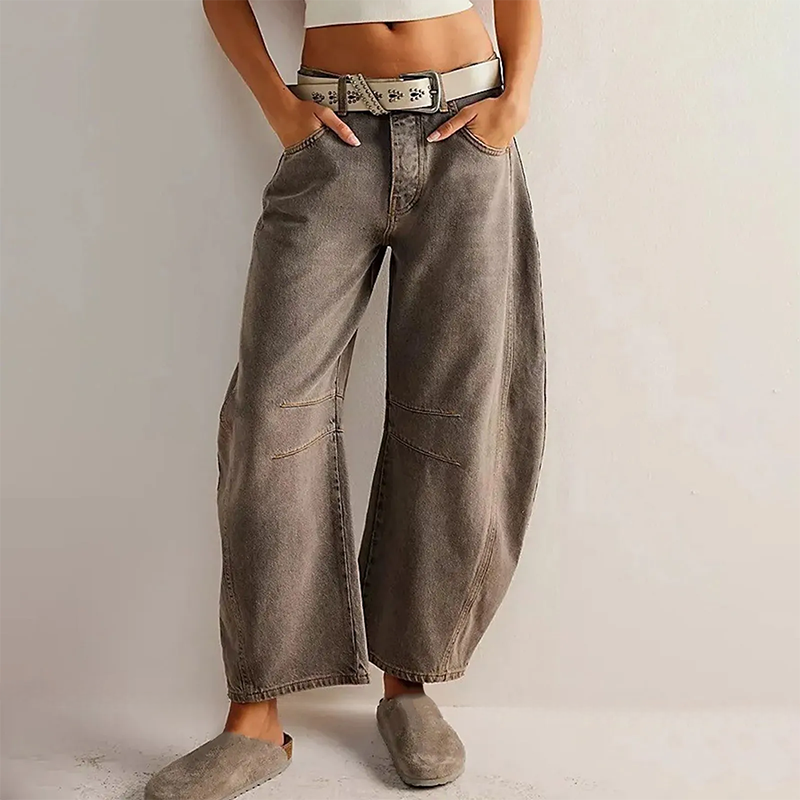 Dames casual wijde jeans – comfortabele stretchdenim, casual broek voor dagelijks gebruik