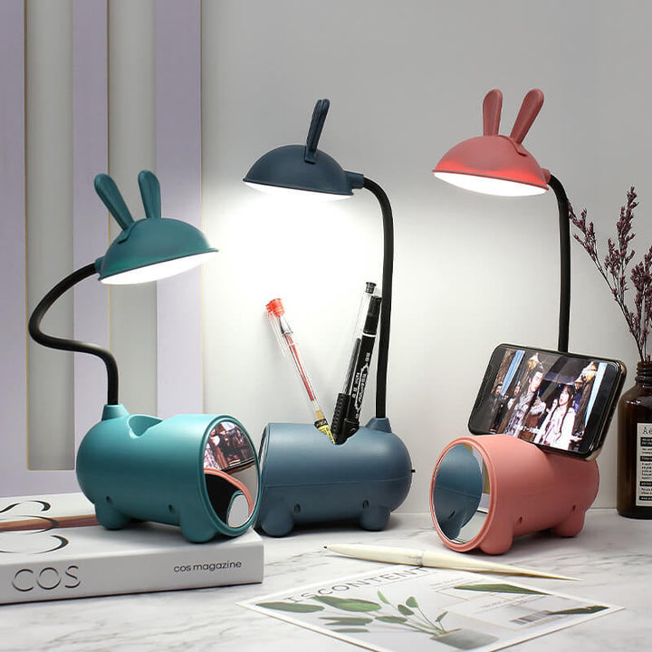 Konijn-LED-bureaulamp met pennenhouder – aanraakbediening & USB-opladen voor meisjes