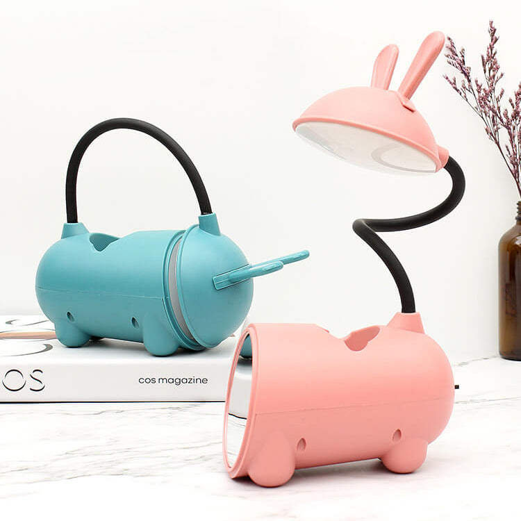 Konijn-LED-bureaulamp met pennenhouder – aanraakbediening & USB-opladen voor meisjes