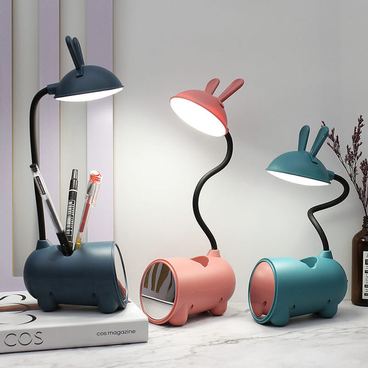 Konijn-LED-bureaulamp met pennenhouder – aanraakbediening & USB-opladen voor meisjes