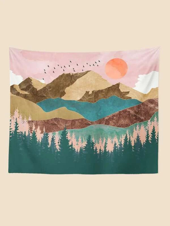 Landschapsschilderij Print Wandkleed