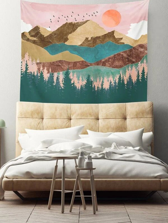 Landschapsschilderij Print Wandkleed
