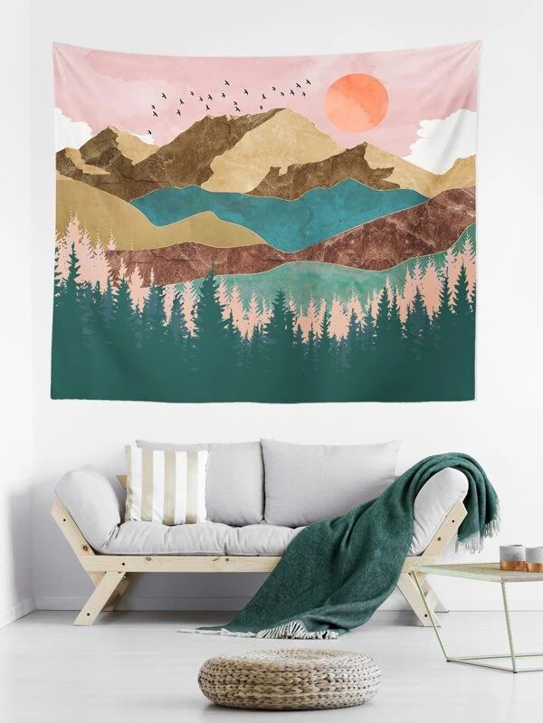 Landschapsschilderij Print Wandkleed