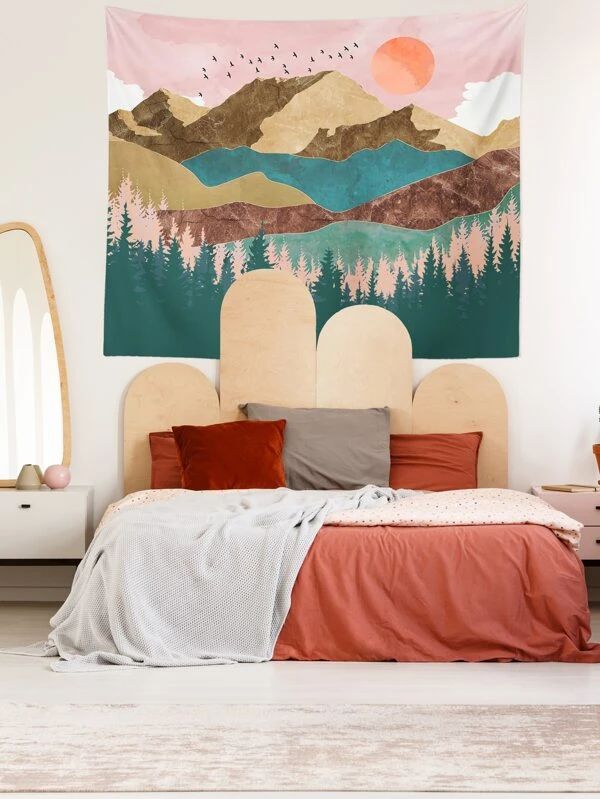 Landschapsschilderij Print Wandkleed