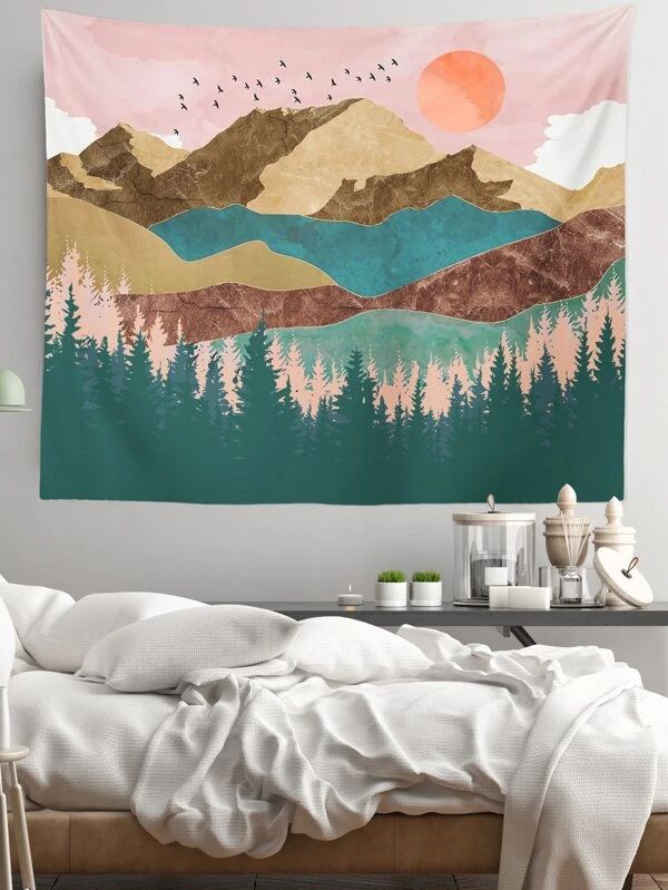 Landschapsschilderij Print Wandkleed