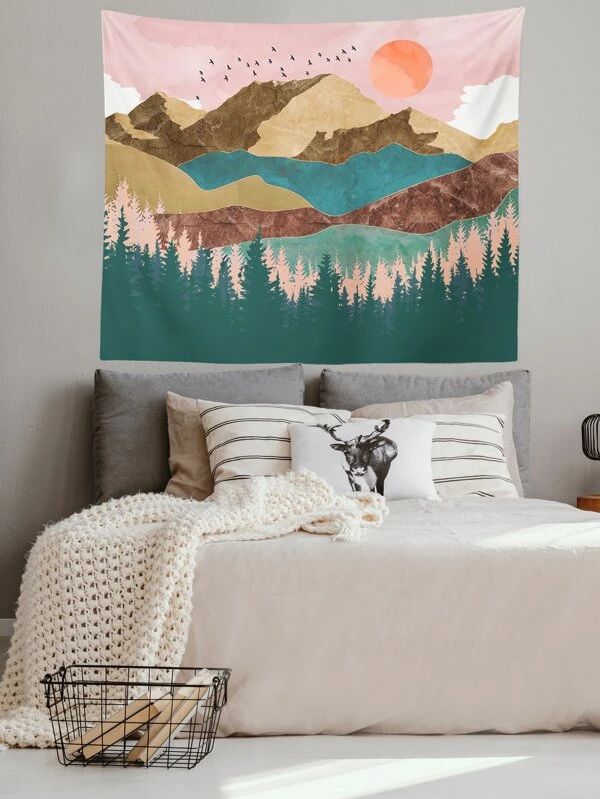 Landschapsschilderij Print Wandkleed