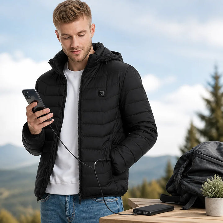 Verwarmde jas met powerbankvak en drie warmtestanden
