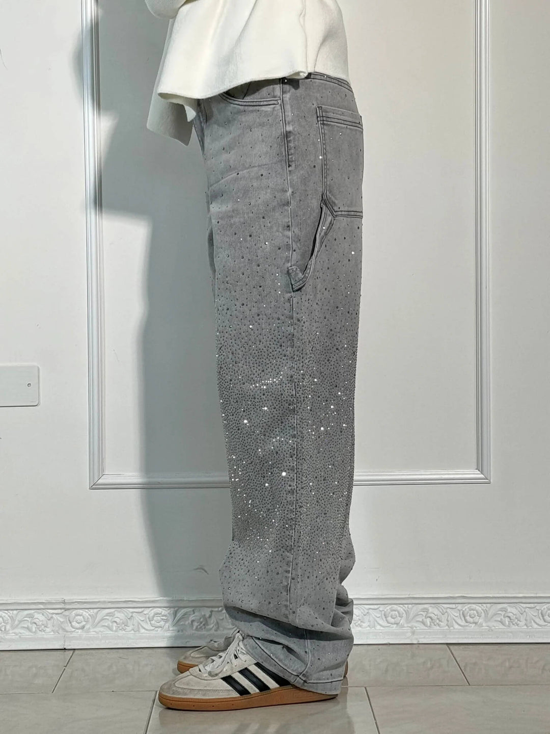 Rhinestone Wide Leg Jeans voor Dames