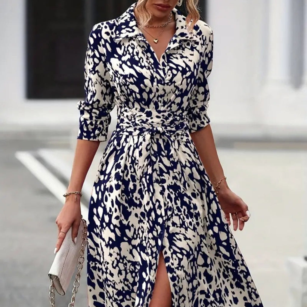 Ademende midi-jurk met strikceintuur