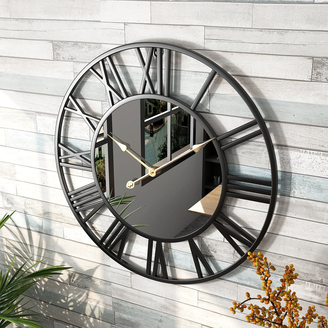 Grote Vintage Metalen Wandklok met Spiegel 39cm