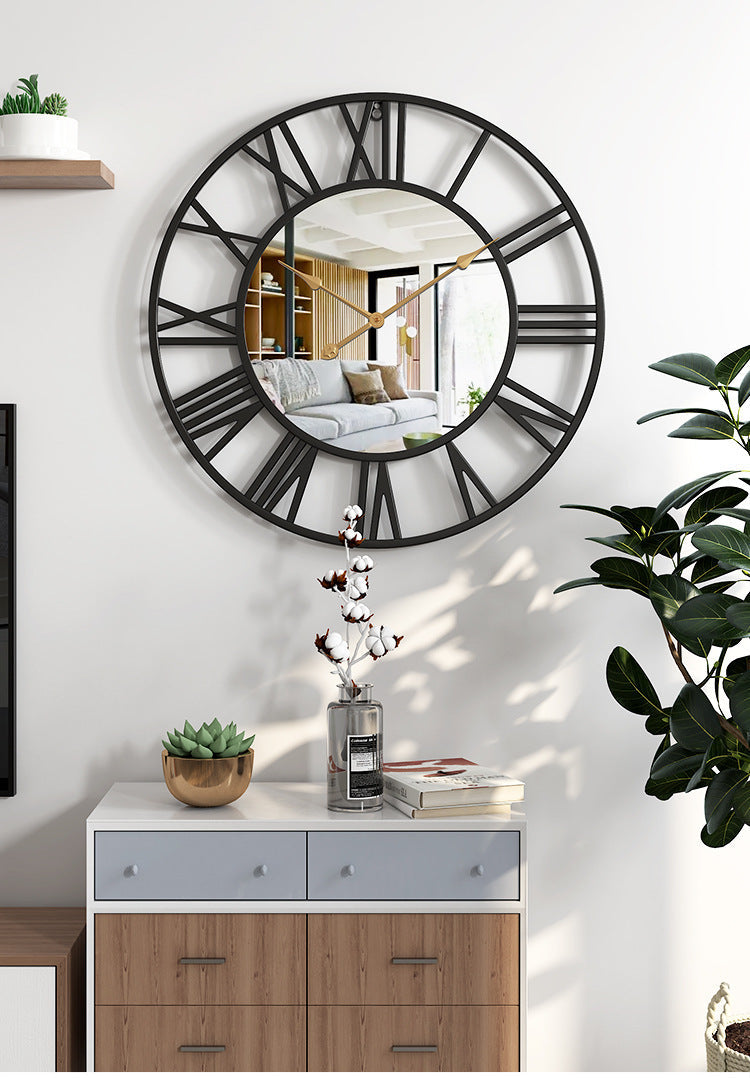 Grote Vintage Metalen Wandklok met Spiegel 39cm