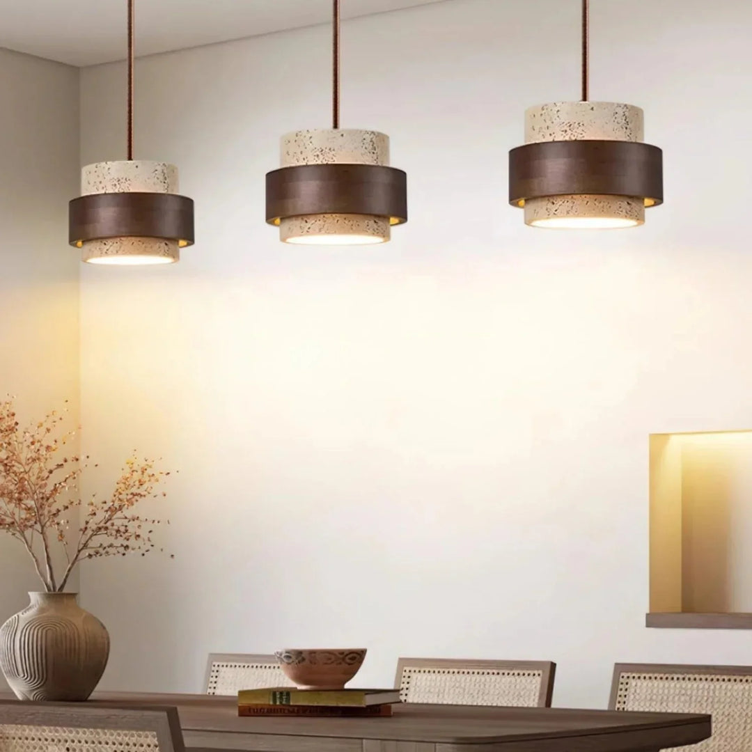 Orvina Wabi-Sabi Hanglamp in Natuurlijk Travertin, Cilindervorm - Keukeneiland Japandi